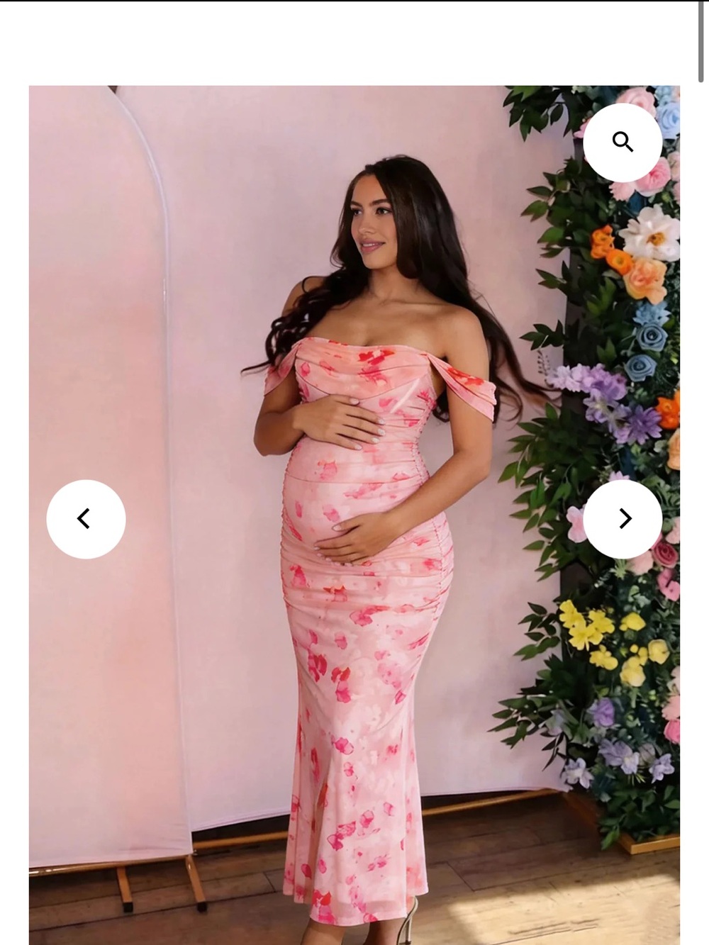 Maternity One-Shoulder Pink Floral Ruched Dress